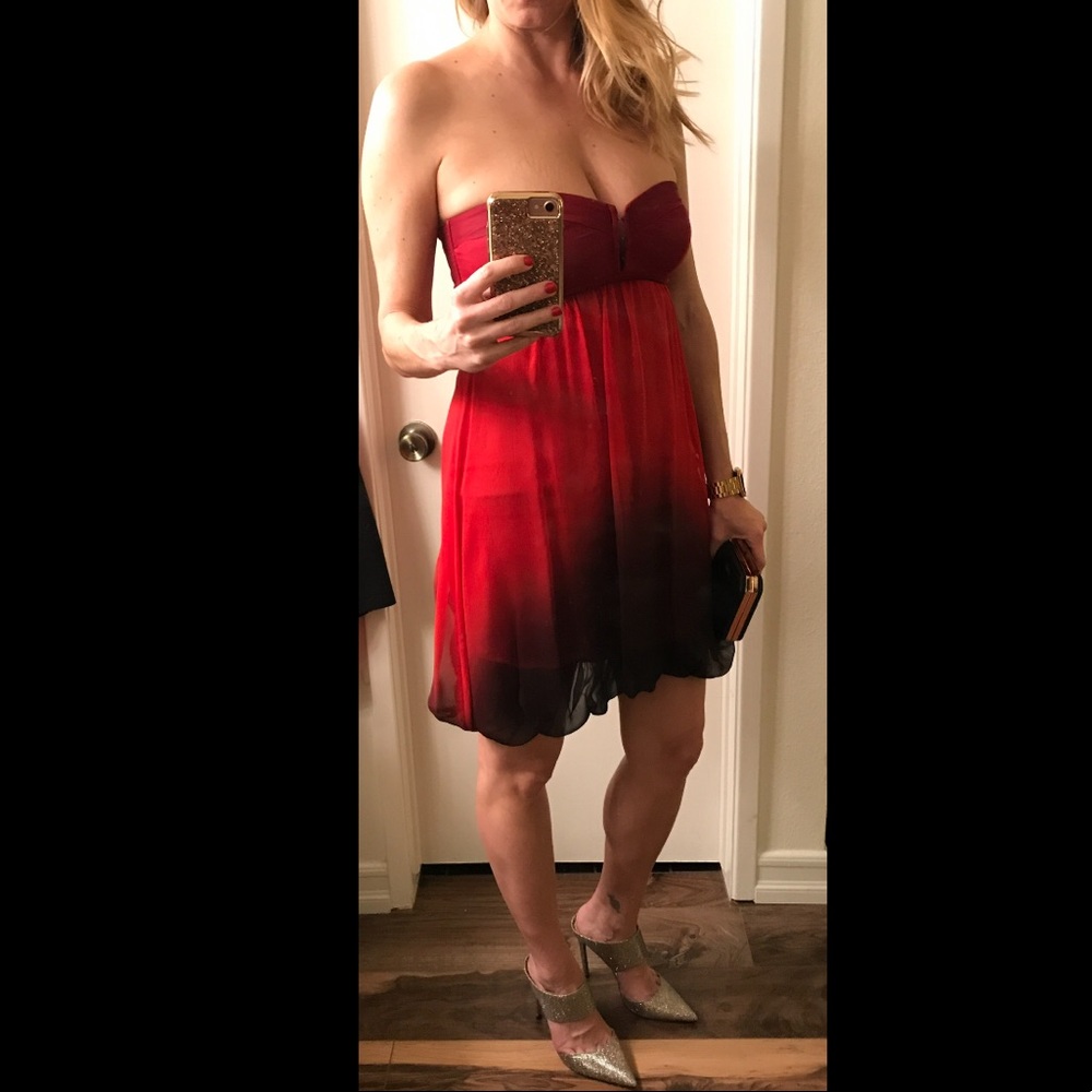 Vintage Arden B Red Black Ombre Strapless Silk Cocktail Dress